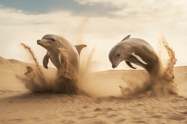 Foto gratuita rendering surreale di un delfino nel deserto.