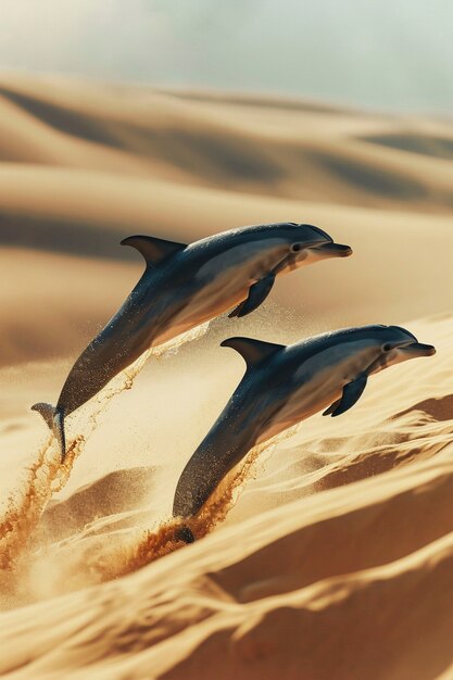 Surreal rendering of dolphin in desert