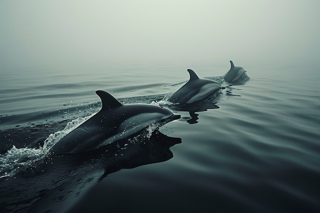 Foto gratuita rendering surreale di delfini in acqua.