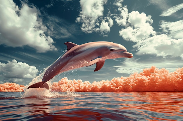 Free photo surreal rendering of dolphins in water