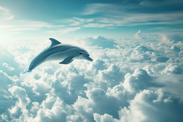 無料写真 雲の中のイルカの超現実的な表現