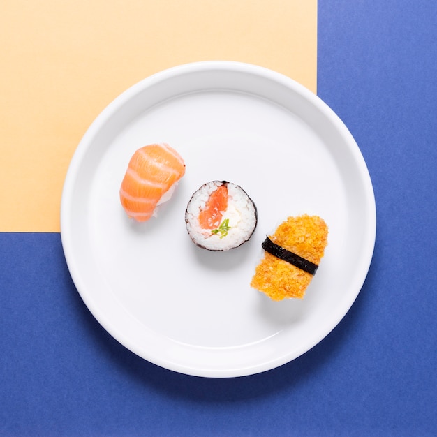 Sushi assortments on plate