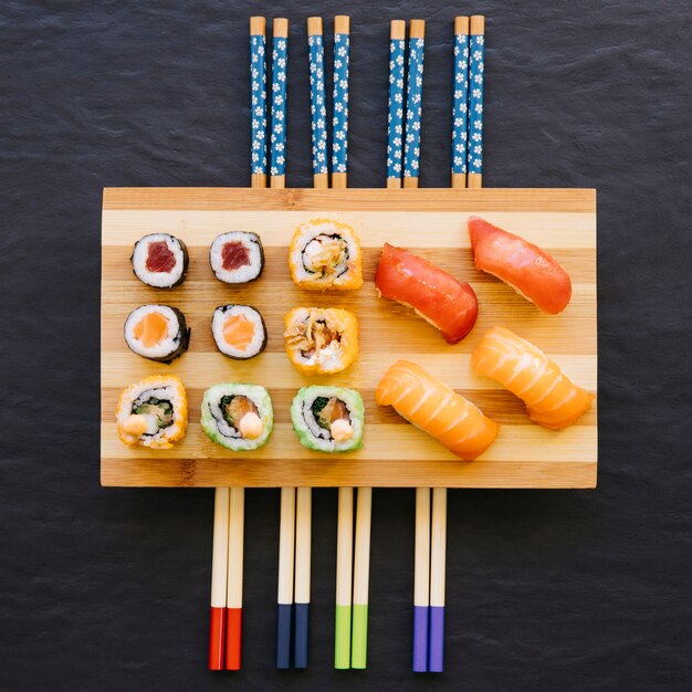 Sushi on chopsticks