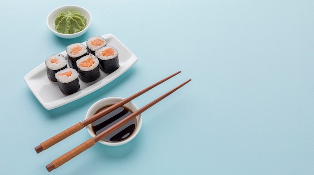 Sushi day concept with copy space