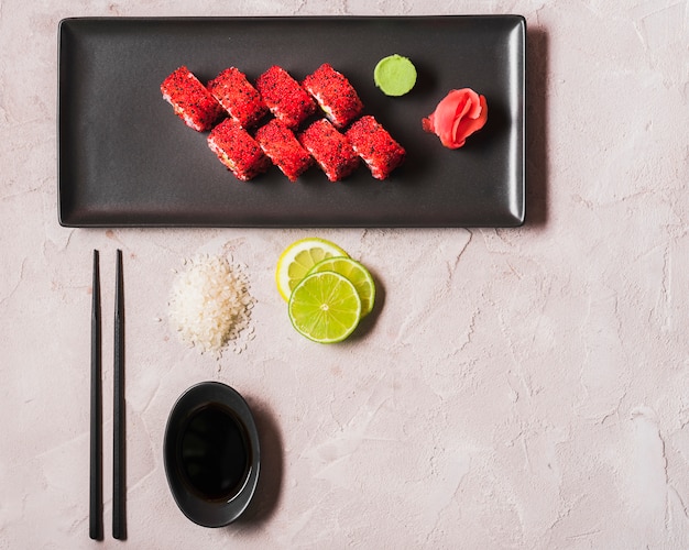 Free photo sushi dish at asian restaurant