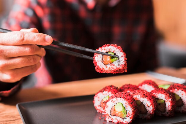 Sushi dish at asian restaurant