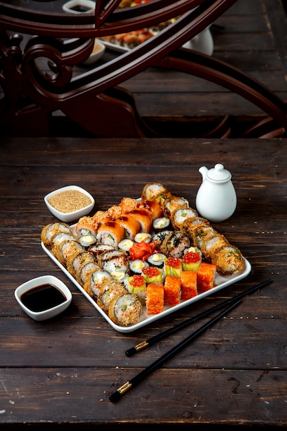 Sushi plate with various filling