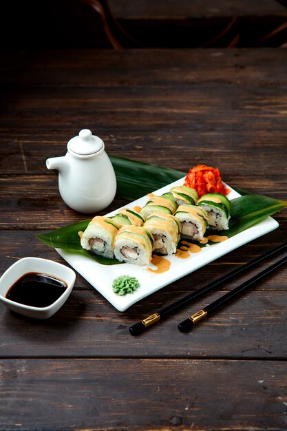 Sushi plate with various filling