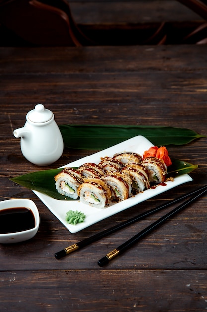 Sushi set served on the table