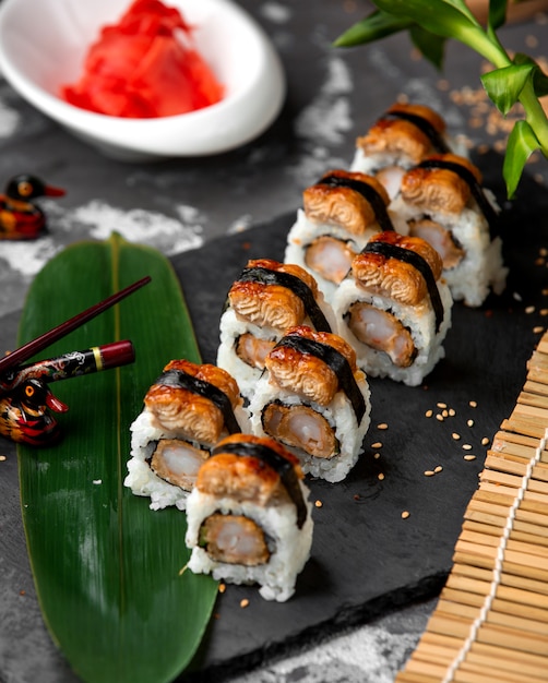 Sushi set with rice and fish