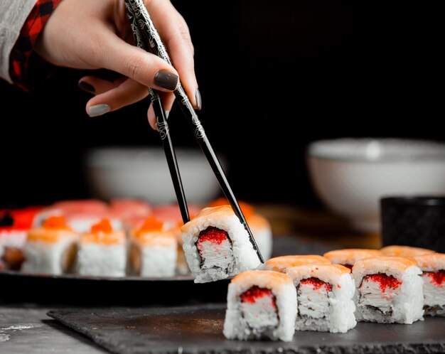 Sushi set with salmon and rice