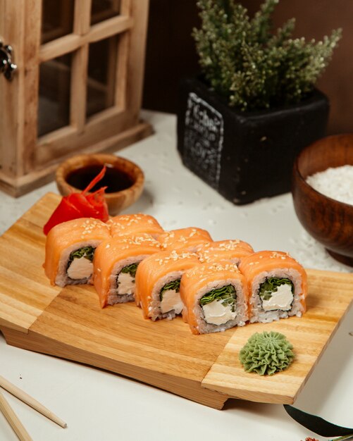 Sushi set with wasabi and ginger 4