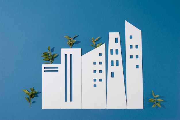 Free photo sustainability concept with plants growing from geometric forms