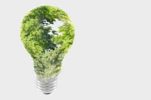 Foto gratuita remix multimediale della lampadina dell'albero della campagna per l'energia sostenibile