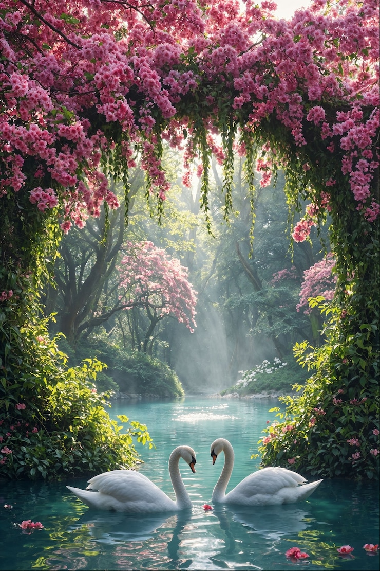 Free Photo swan lake romance fantasy landscape