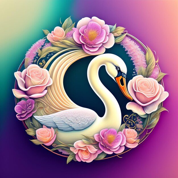 A swan with roses in the middle of it