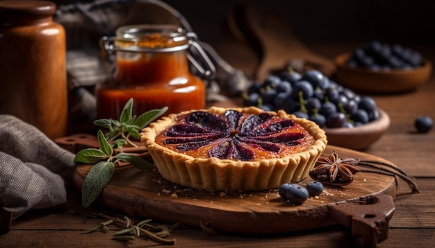 Sweet blueberry pastry baked on rustic wood table generated by ai