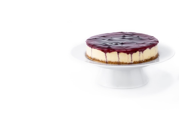 Sweet cheesecake with blueberries isolated on white background