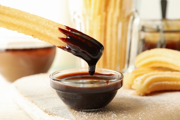 Sweet churros and powdered sugar