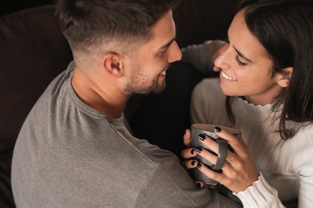 Sweet coffee time with young couple