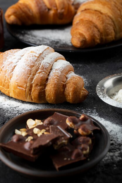 Sweet croissants arrangement close-up