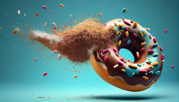 Sweet donut indulgence on multicolored backdrop generative AI