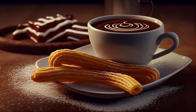 Foto gratuita frittelle dolci con tazza di cioccolato ai generativa