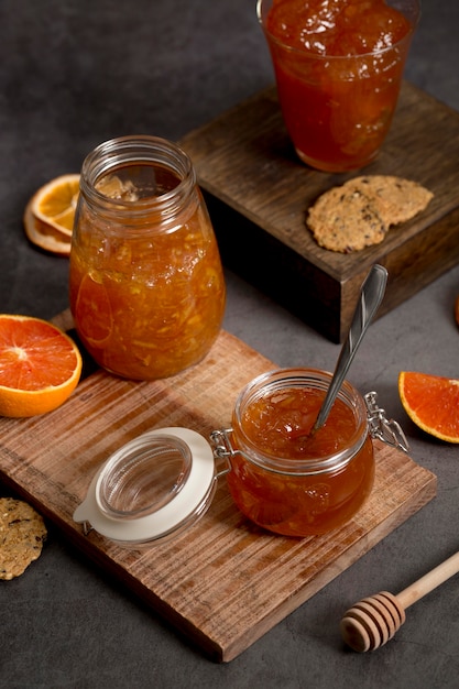 Sweet homemade natural orange jam high view