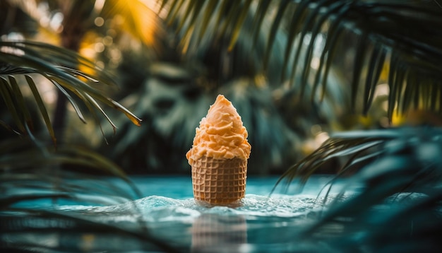 Free photo sweet ice cream cone with tropical fruit toppings generated by ai