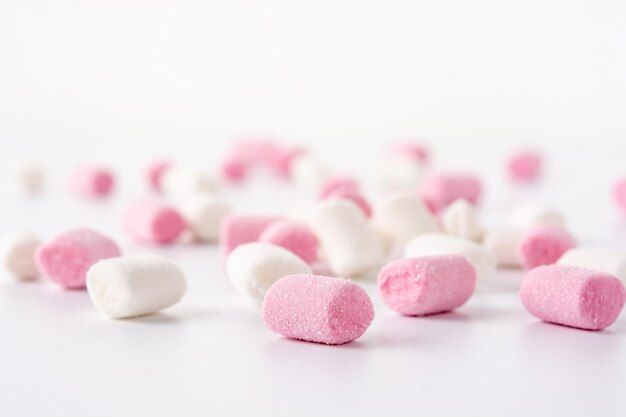 Sweet marshmallows topping isolated on white background