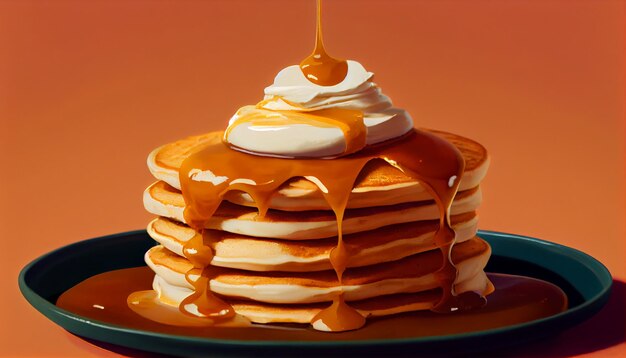 Sweet pancake stack with fruit whipped cream generative AI