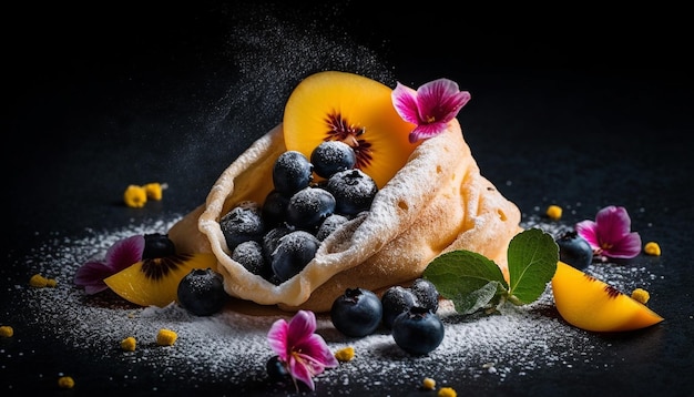 Foto gratuita pancake dolci impilati con frutti di bosco generati dall'intelligenza artificiale