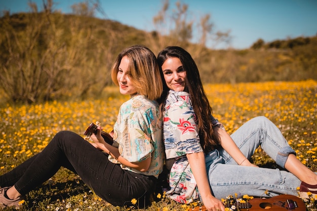 Sweet women with ukuleles