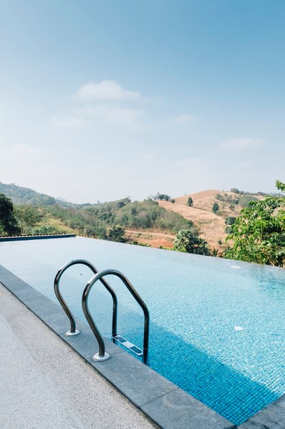 swimming pool with mountain