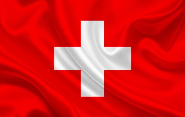 Флаг швейцарии на фоне волнистой шелковой ткани - иллюстрация