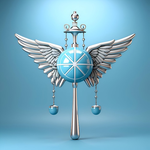 Free photo symbol of peace with wings on blue background 3d rendering