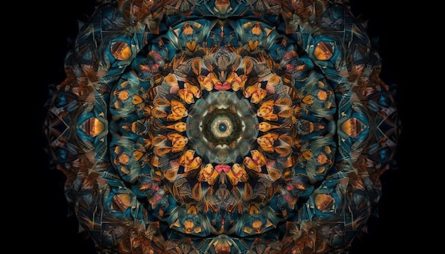 Symmetrical mandala with bright multi colored leaves generated by AI