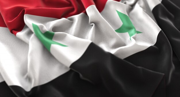 シリアの旗が美しく揺れるマクロ接写