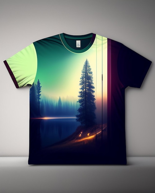 A t - shirt with a forest scene on it