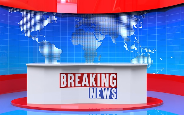 Premium Photo Table And Breaking News Banner Background In The News Studio Premium Photo Table And Breaking News Banner Background In The News Studio