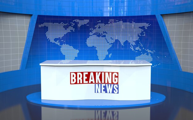 Premium Photo Table And Breaking News Banner Background In The News Studio
