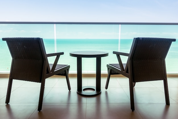 Table and chair with outdoor balcony