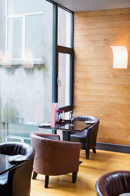 Table and chairs in bar