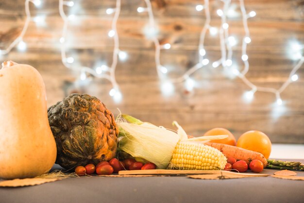 Table covered with different vegetables