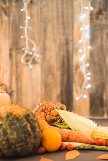 Table covered with various vegetables