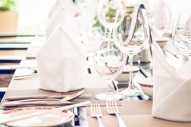 Table dining set in the hotel restaurant 