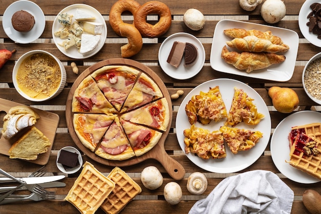 Table full of food flat lay