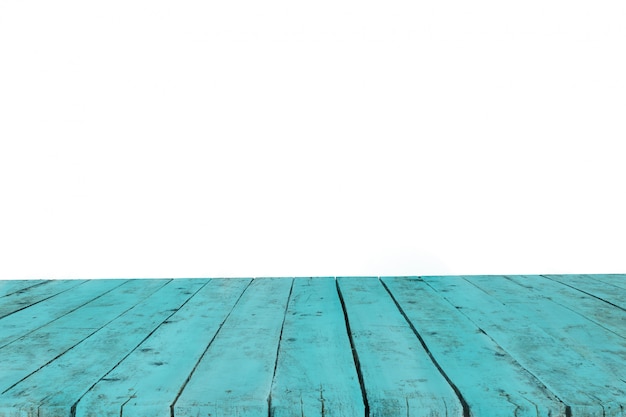 배경없이 오래된 청록색 널빤지로 만든 테이블