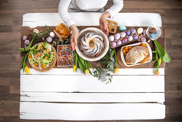 Free photo for a table set with food, easter holiday.