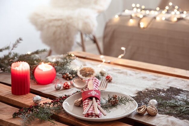Table setting for a festive christmas dinner